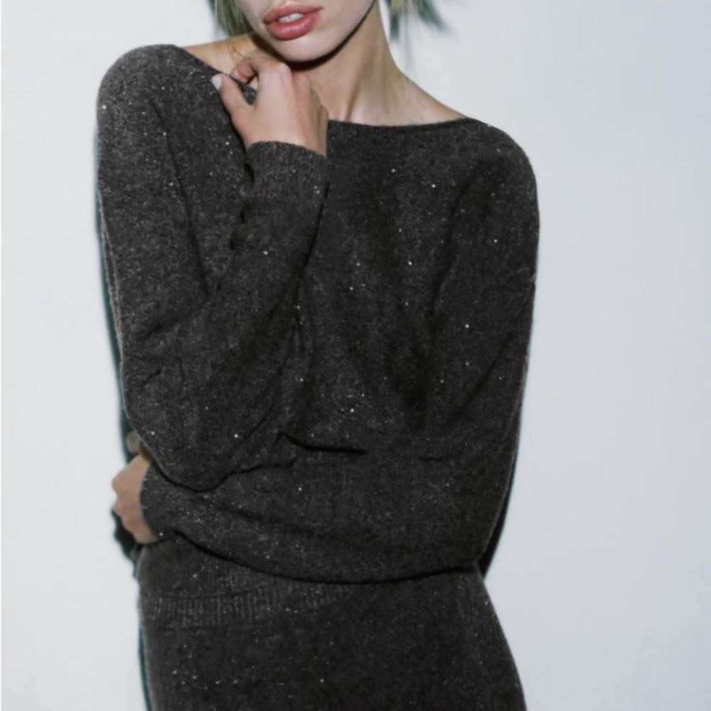 ZARA SEQUIN KNIT SWEATER - Picture 2 of 9